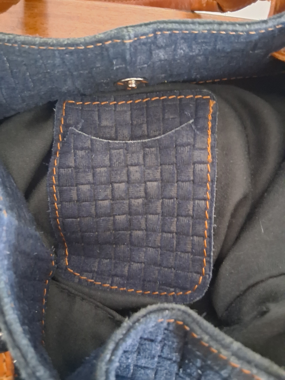 Itaian Suede Women's Woven Black Tote with Tan Leather Handles - Picture 3 of 4